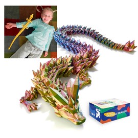 RWSEFK 24 in 3D Printed Dragon, 24inch Dragon，3D Dragon Toy,Large Dragon Present,Ariculated Crystal Dragon(Yellow Red Blue)