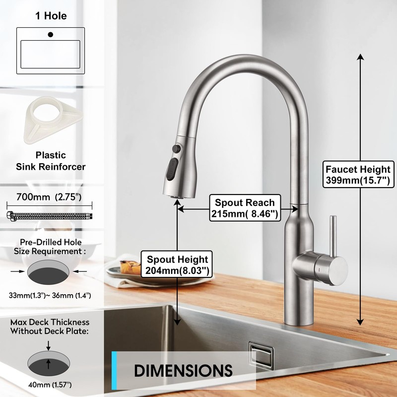 CREA Kitchen Faucet,Kitchen Faucet with Pull Down Sprayer,RV Kitchen Sink