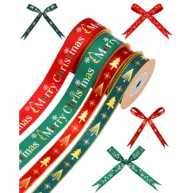 Liobelon 4 Rolls Christmas Ribbon for Gift Wrapping 5/8 In,40 Yards Red Green Holiday Christmas Ribbons,1inch Merry Christmas Grosgrain Ribbon for Hair Bow Clips DIY Crafts Christmas Decorations