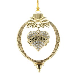 Inspired Silver - Cougars Charm Ornament - Gold Pave Heart Charm Holiday Ornaments with Cubic Zirconia Jewelry