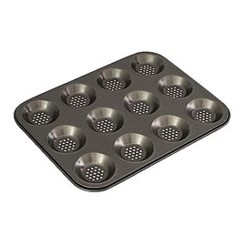 Bakemaster Baking Pan Non-Stick Perfect Crust 12 Cup Shallow Baking Pan, Grey, 40100