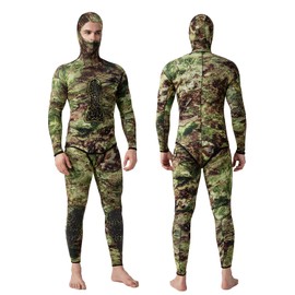 FLEXEL Men Spearfishing Premium Camouflage 3mm 5mm CR Neoprene Wetsuit Scuba Diving Suit Hoodie Snorkeling Suits 2 Piece