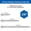 DAKCOS 3 Pieces Wobble Extension Bar Set, 3/8 Inch Drive