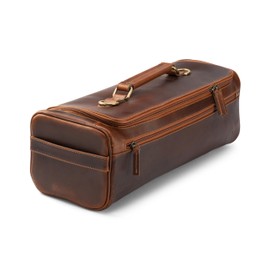 Angus Stoke premium leather knife bag-case, XXL chef's roll bag with huge storage space and extras - waxed vintage buffalo leather, Arvid (Walnut-Brown)