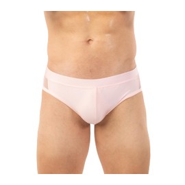 Gary Majdell Sport Men's Bikini Swimsuit with Side Mesh Inserts - Available in Shiny Tricot and Nylon Spandex Prints (Baby Pink, L)