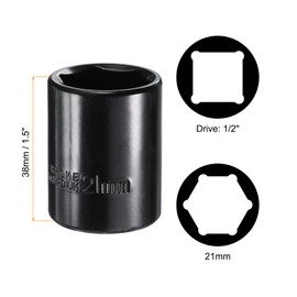 sourcing map 1/2" Drive 6 Point Pneumatic Socket 21mm Metric Shallow Impact Socket Chrome Vanadium Steel Square Drive 6-Point Sockets Mechanic Hand Tool for Pneumatic Wrench, Black