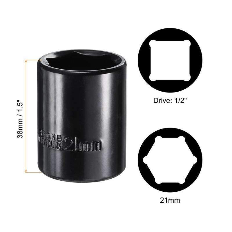 sourcing map 1/2" Drive 6 Point Pneumatic Socket 21mm Metric