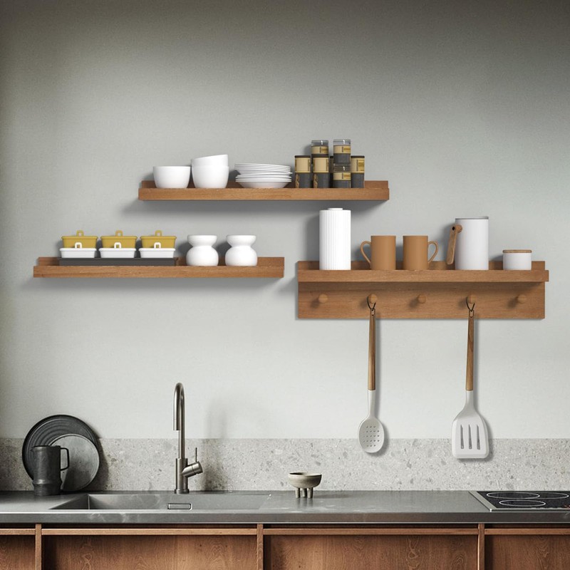 MBYD 24 Inch Floating Shelves, Picture Ledge Shelf, Natural Wood