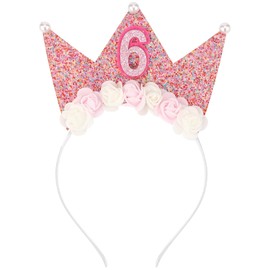 LUYANFX Crown 6 Years Girls Pink, Happy Birthday Headband with Glitter Numbers, Crown Headband, Party Headpiece for Girls' Birthday (6)