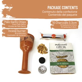 PALOSANTO - Copalera Incense Burner + Palo Santo Grains 80 g + Charcoal - Palo Santo Kit - Bursera Graveolens Wood from Ecuador - 10 Charcoals 3.3 cm Diameter