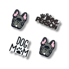 TCHARIRY Bulldog Shoe Charms - Cute Black Grey French Bulldog - Frenchie Dog Decoration Charms Gift for Boys Kids Teens and Adults - Set of 4