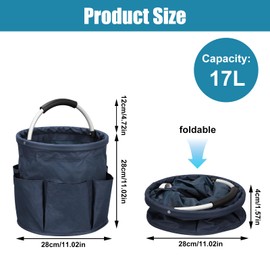 Yallmie 17L Cleaning Caddy Organiser, Cleaning Caddy With Handle Collapsible Cleaning Bag, Cleaning Products Organiser Multi Pocket Foldable Cleaning Bucket for Picnic Bath Shopping (Navy Blue)