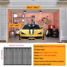 Magnetic Garage Screen Door for 2 Car, 17x9FT Garage Doors, Hands Free Heavy Duty Door Screen Curtain, Kids Pets Friendly, Self Sealing Fiberglass Door Cover, Retractable, Easy Assembly &Pass (Black)