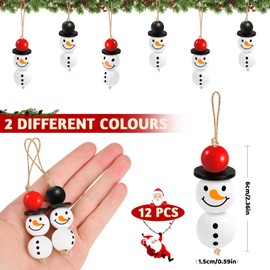 MELLIEX Pack of 12 Wooden Beads Christmas, Cute Snowman Christmas Tree Decorations Snowman Wooden Christmas Pendant for Christmas Decoration