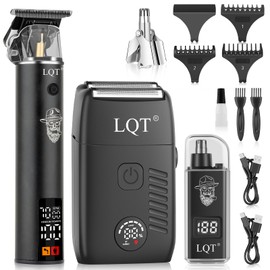 Electric Foil Shaver for Men 3-Piece Grooming Kit with Floating Blades & LED Display, IPX7 Waterproof Wet/Dry Beard Trimmer, Cordless Rechargeable Electric Razor for Travel (Black)
