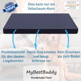 MyBestBuddy Hundekissen Premium orthopädisch mit 3 cm Vollschaum-Kern grau 90x70 cm XL, Hundematte mit Stoffbezug, 40°C waschbar, allergikerfreundlich - Hundebett für große Hunde, 90 x 70 cm