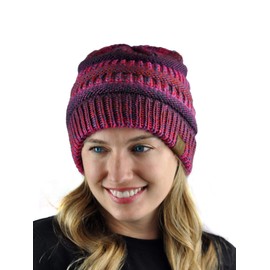 C.C Trendy Warm Chunky Soft Stretch Cable Knit Beanie Skully, Burgundy Tribal Blend