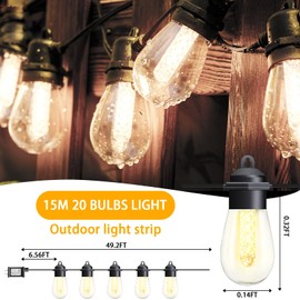 Honche 45FT Outdoor String Lights, Weatherproof LED Patio Lights with 20 Shatterproof Warm White Vintage Edison Bulbs, 8 Light Modes Hanging Lights for Garden Backyard Porch Balcony Party Decor
