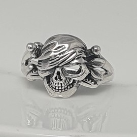 Treasure Bay Mens Womens Skull Ring - 925 Sterling Silver Biker Punk Skull Ring Pirate Crossed Borns Ring Size: N P R T W Y Z (Y)