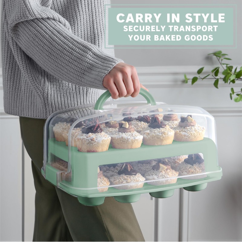 MosJos EXTRA TALL DOME 24 Cupcake Carrier, Green Cupcake Holder