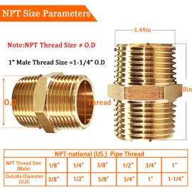 Gadoutcover 2PCS Hex Brass Nipple 1"NPT Male X 1" NPT Male Pipe Fitting 1 inch Pipe Nipples Male Pipe Adapter Fittings Heavy Equal Nipples Connectors