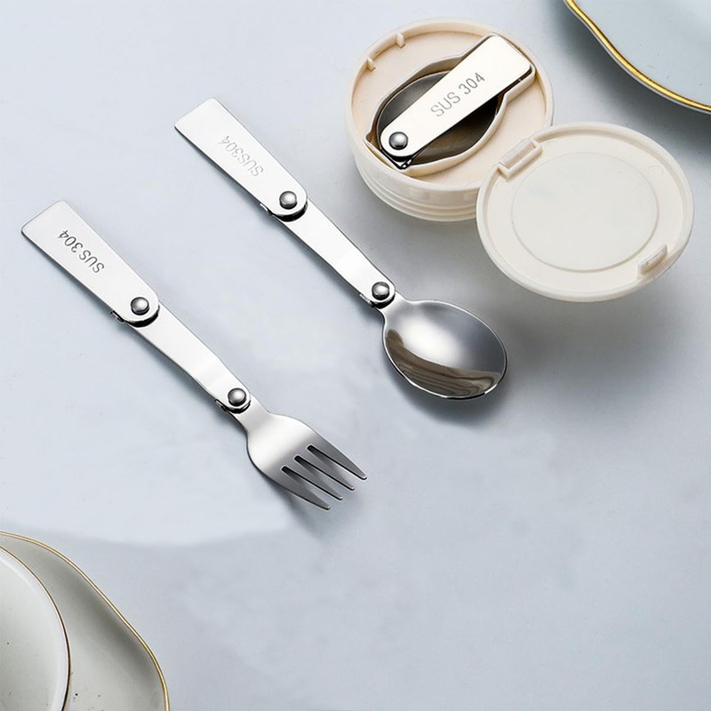 2-Pack Foldable Fork and Spoon Set, Stainless Steel Portable Travel