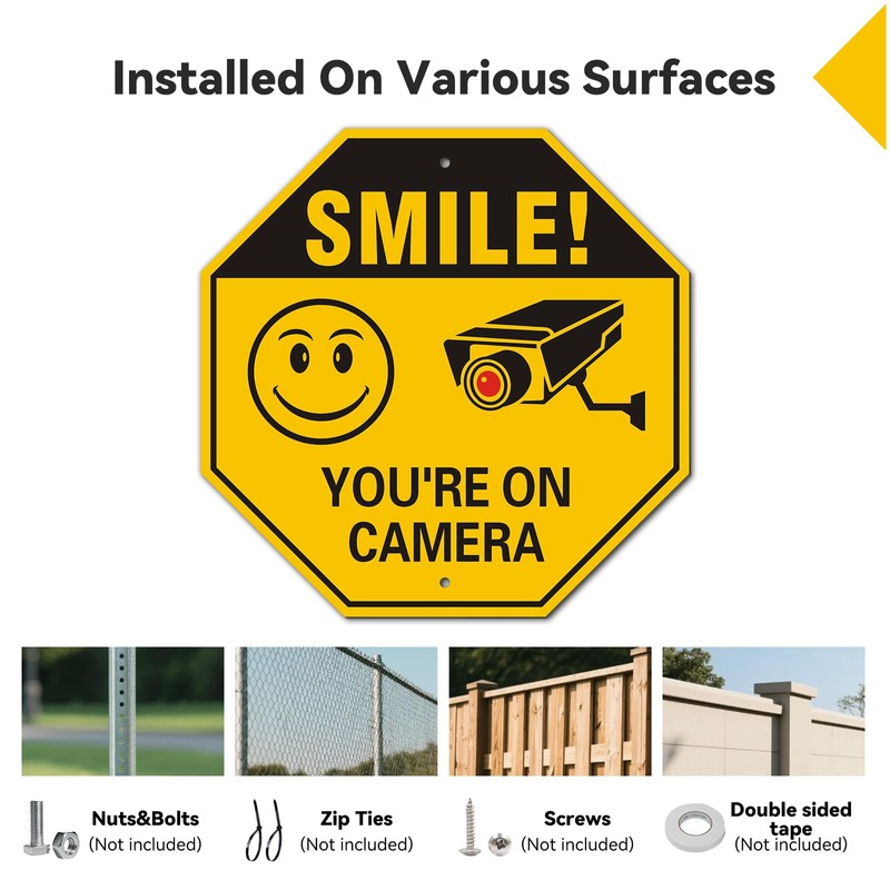 Smile You’re on Camera Signs, 10x10 inch Rust-Free Aluminum Surveillance,
