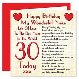 My Niece 30th Happy Birthday Card - Lots Of Love To The Best Niece In The World - 30 Today