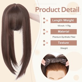 SEGOHAIR Synthetic Hair Topper for Women, 6"x6" Lace Base, Covers Gray Hair, Thinning, High Hairlines, Soft, Natural, Easy to Apply with 4 Clips, Long Straight hair, Center Parted Bangs 18" Dark Brown