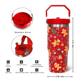 qwpmvhsak 30 oz Christmas Gingerbread Iceflow Flip Tumbler with lid and Straw,Christmas CoffeeTravel Mug Cup Water Botter,Christmas Gifts for Women,Christmas Stuff Decor Accessories