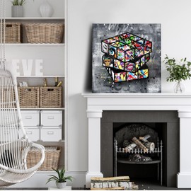 SIXTTART Banksy Canvas Wall-Art For Living Room - Street Graffiti Wall Art for Bedroom - Large Abstract Painting Pop Art Modern Home Office Decor 20" W x 20" H Stretched And Framed Ready to Hang