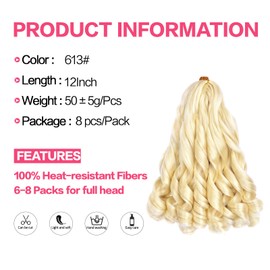 French Curly Braiding Hair 613# Short French Curl Braiding Hair With Curly Ends Hair Extensions Braids Crochet Hair for Women (12 inch,8 packs,613#)