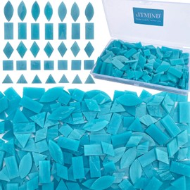 LITMIND Teal Blue Stained Glass Mosaic Tiles - 240 Pieces in 5 Shapes (Rectangle, Triangle, Rhombus, Square, Leaf) Mixed Sizes for Crafts, Mosaic Projects & Home Décor