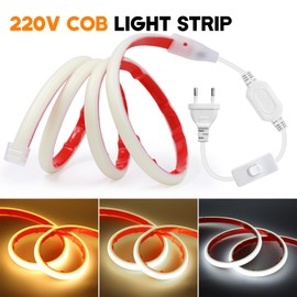 KISUFU 230 V COB LED Strip, 288 LEDs/m Super Bright High Density IP65 Waterproof 50 cm Cuttable Double-Sided Strip Neon LED Strip Light Strip Light Strip for DIY Indoor and Outdoor Lighting Projects