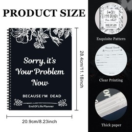 MARCSONNIA End-of-life Planning Notebook, End of Life Planner Organizer Binder, Sorry It's Your Problem Now Because I'm Dead Death Notebook Estate Planning Organizer (Black and White)