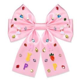 YAHPERN Easter Hair Bow Clips for Women Colorful Easter Egg Bunny Hair Bows White Pink Large Satin Hair Ribbons Spring Easter Hair Accessories Outfit Gifts (Pattern D)