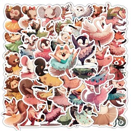 50Pcs Ballet Animal Stickers – Cute Animal Dancers in Tutu Ballerina Costumes Decals for Perfect for Laptops, Water Bottles, Journals, and Scrapbooking