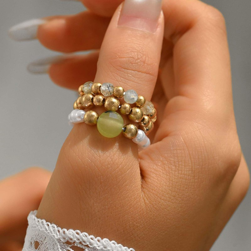 HUASAI Boho Thumb Rings for Women, Adjustable Pearl Jade Tiger