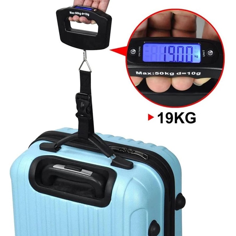 Portable Luggage Scale, 50kg Capacity, Large Backlit Display, Digital Hanging