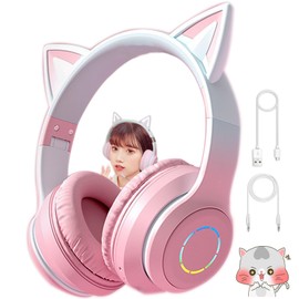 Cat Ear Headphones, Wireless Headphones, Bluetooth 5.1, Over-Ear Headphones, Headphones with Microphone, Cat Ears, Hiifi Stereo, For Both Wired and Wireless, Headphones, Bluetooth Headset, LED Light,