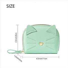 HXT-OAK Credit Card Holder Wallet, Cute Cat Small Accordion PU Leather Card Wallet, Zipper Coin Purse with 11 Card Slots for Girls and Women Green