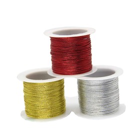 lasenersm 3 Rolls 196.8 Ft Tinsel String Craft Making Cord Non Stretch Jewelry Making Gift Wrap Ribbon Metallic Cord Packaging Rope (65.6 Ft per roll)