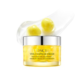 Vita C Capsule Cream - Crema hidratante coreana de vitamina C para piel opaca y seca, crema ligera con textura de cápsula para un aspecto de piel de vidrio radiante, 1.69 onzas líquidas