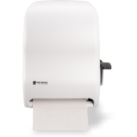 San Jamar Classic Paper Towel Dispenser 1.5 Inch Core Rolls with Lever for Bathroom, Kitchens, Restaurants, and Cafeterias, Plastic, White