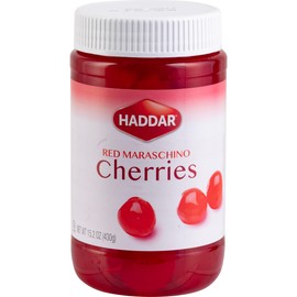 Haddar Red Maraschino Cherries, 12.6 oz | Old Fashioned Cocktail Cherries | Sweet & Vibrant Cherries for Dessert Garnish, Baking, Drinks