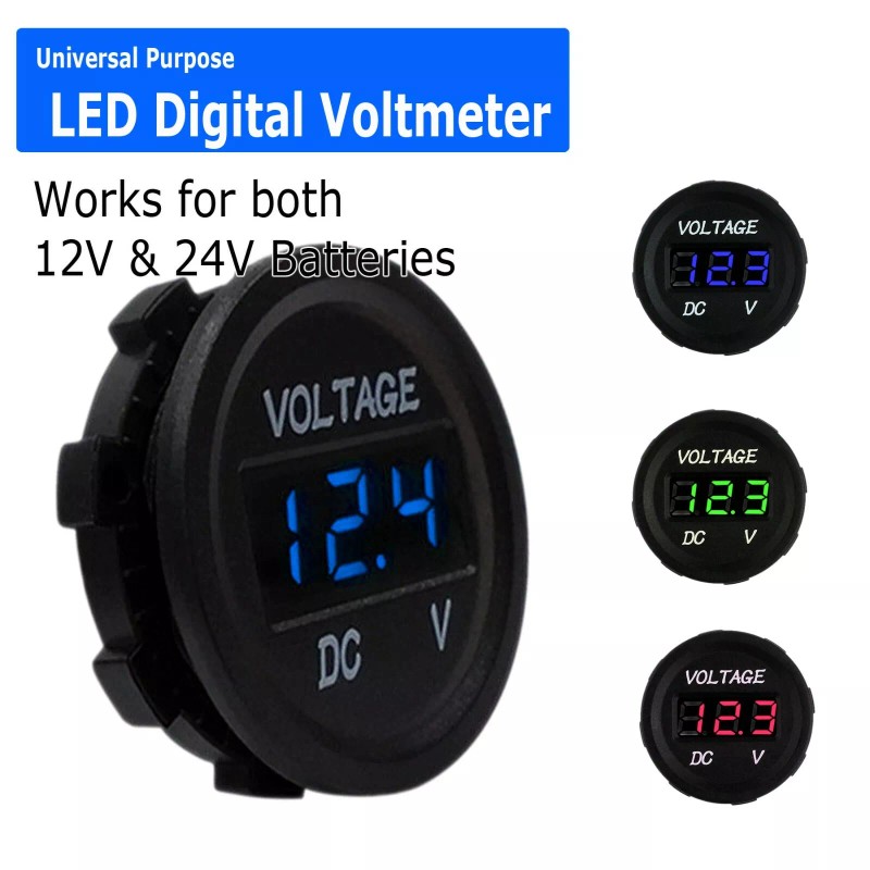 Ameribox DC 12/24V Car Dual Battery RED LED Digital Volt