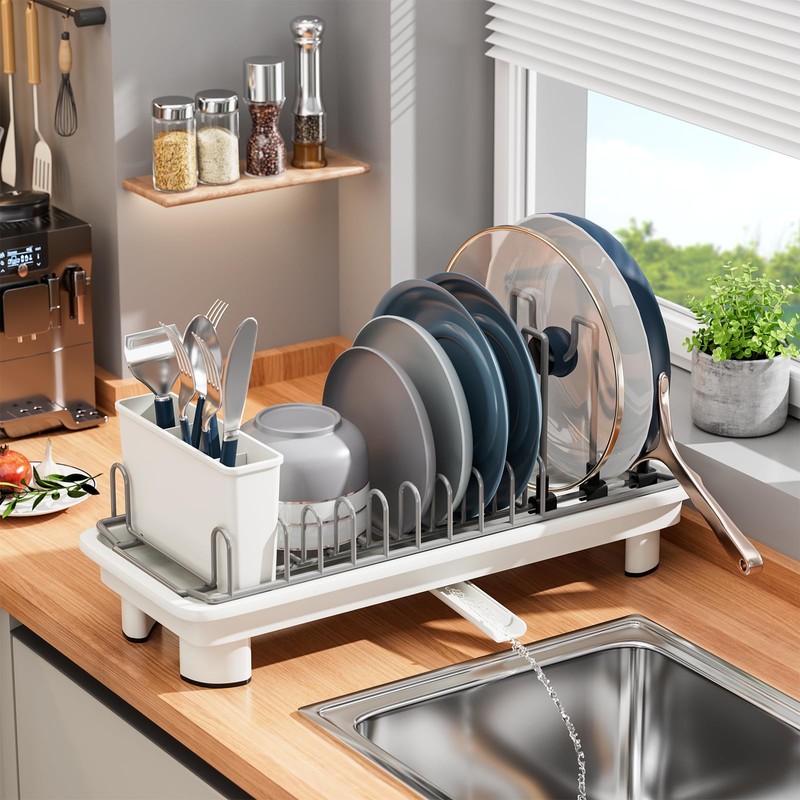 SanDream Small Dish Drying Rack with Removable Utensil Holder &