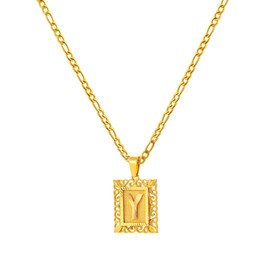 Initial Necklace for Men Women Gold Figaro Chain Stainless Steel Necklace for Mens Silver Chain Mens Gifts 22'' Letter Z Necklace