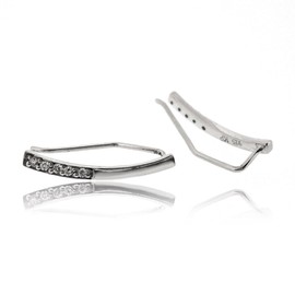 Sovats Bar Curved Earring For Women Ster With White Cubic Zirconia 925 Sterling Silver Rhodium Plated - Simple, Stylish Climber Earring&Trendy Nickel Free Earring