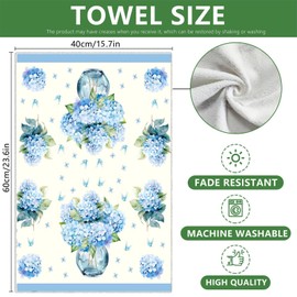Kou Marty Blue Hydrangea Butterfly Kitchen Towels 2 Pcs Decorative Hand Towel Absorbent Dishcloth 16”X 24”